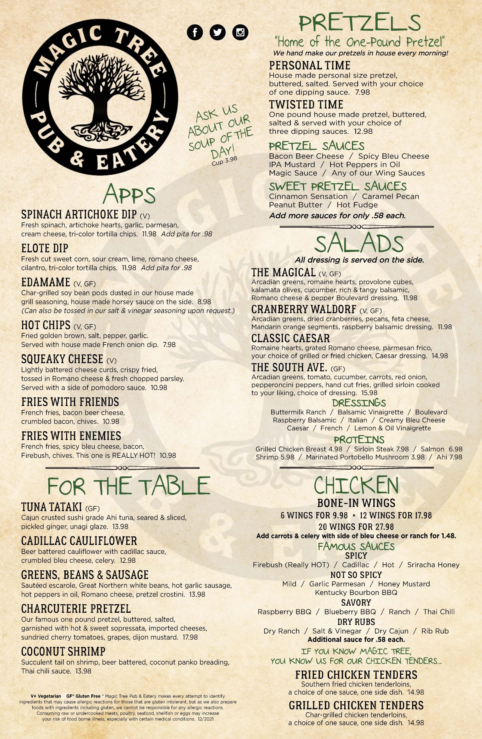 Menu Magic Tree Pub & Eatery